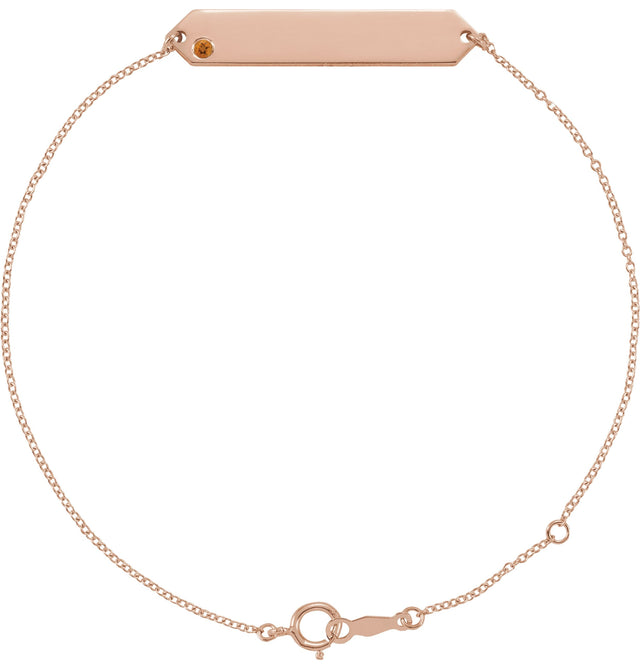 14K Gold Round Natural Citrine Engravable Geometric Bracelet - Rose Gold