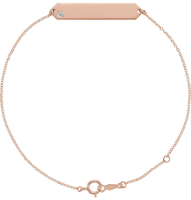 14K Gold Round Natural Diamond Engravable Geometric Bracelet - Rose Gold