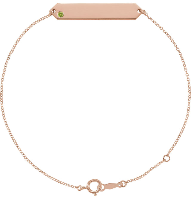 14K Gold Round Natural Peridot Engravable Geometric Bracelet - Rose Gold