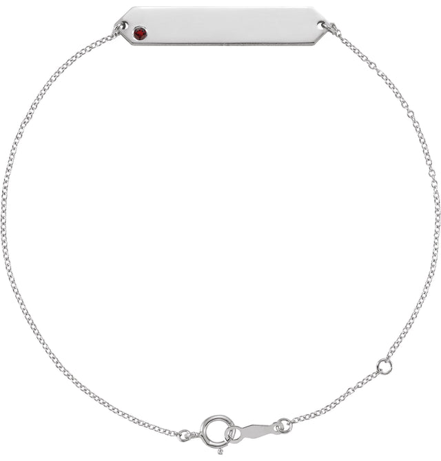 14K Gold Round Natural Mozambique Garnet Engravable Geometric Bracelet - White Gold