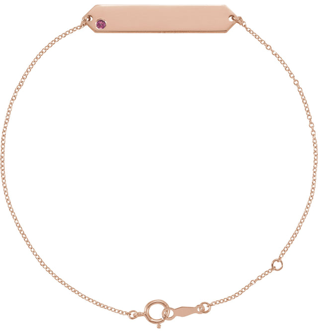 14K Gold Round Natural Pink Tourmaline Engravable Geometric Bracelet - Rose Gold