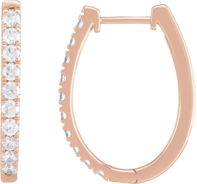 14K Gold Round Lab-Grown Diamond Accented U-Hoop Earrings – 13x12.33mm - Rose Gold