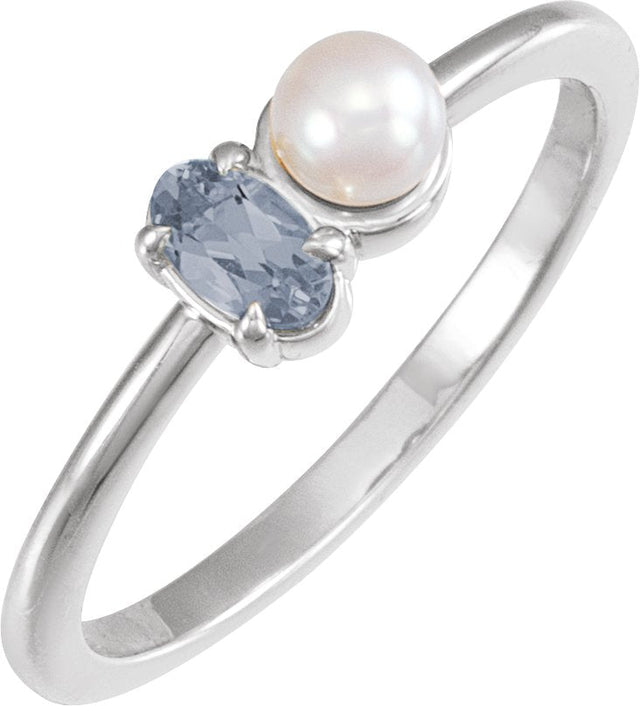 Platinum Natural Gray Spinel Pearl & Gemstone Ring – 5x3 mm Oval