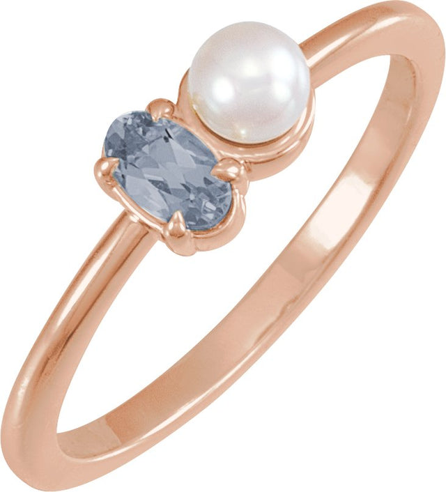14K Gold Natural Gray Spinel Pearl & Gemstone Ring – 5x3 mm Oval - Rose Gold