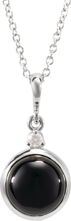 Platinum Oval Natural Black Onyx & Natural Diamond Cabochon Bezel-Set Necklace or Pendant