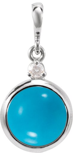 Platinum Oval Natural Turquoise & Natural Diamond Cabochon Bezel-Set Necklace or Pendant