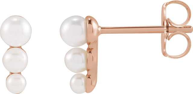 14K Gold Cultured White Freshwater Pearl Pearl Earrings – 3mm Stones - Rose Gold