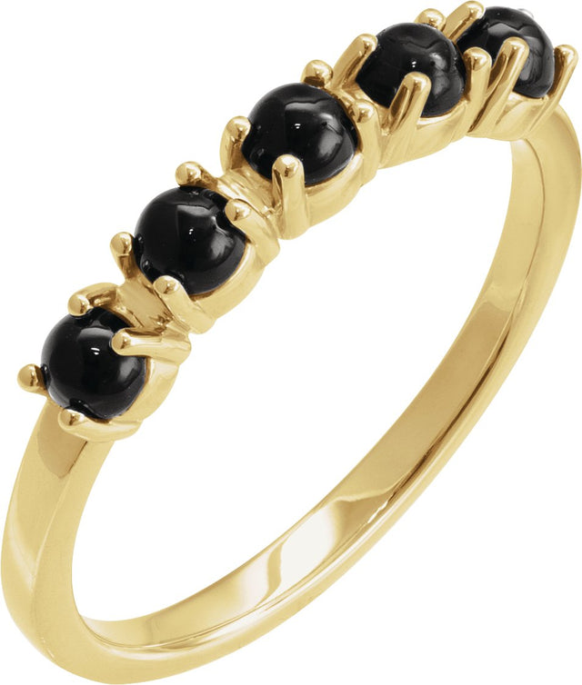 14K Gold Natural Black Onyx Cabochon Stackable Ring – 3 mm Round - Yellow Gold