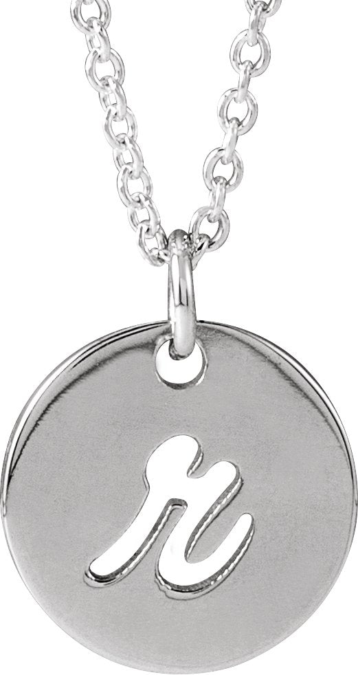 14K Gold Initial R Script Necklace or Pendant - White Gold