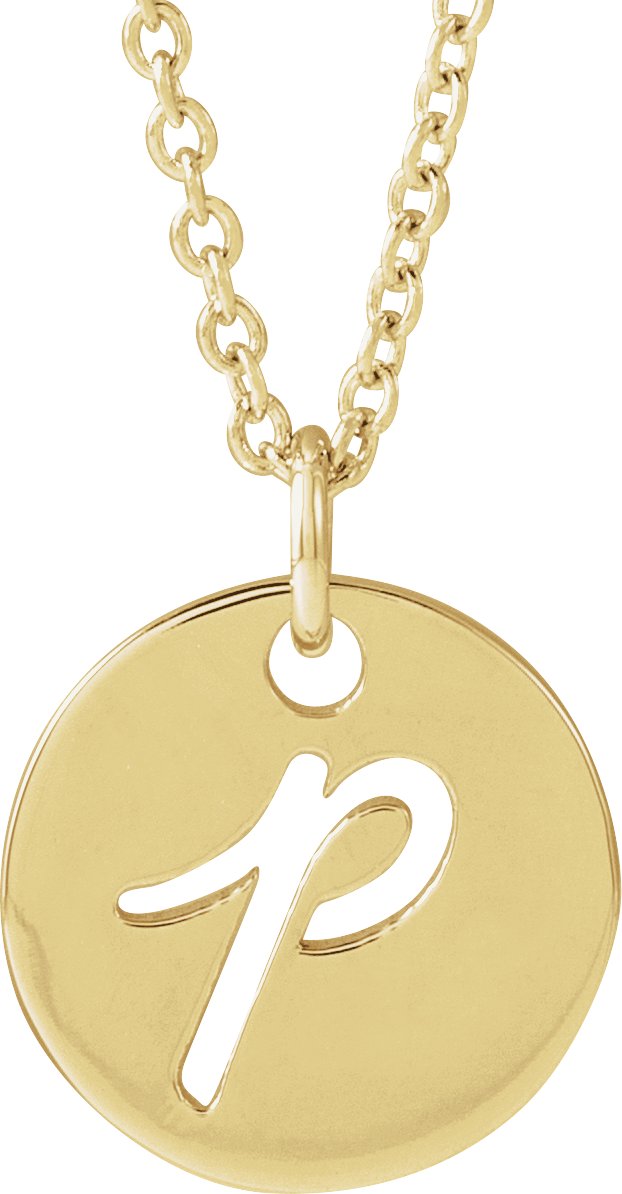 14K Gold Initial P Script Necklace or Pendant - Yellow Gold