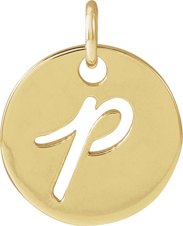 14K Gold Initial P Script Necklace or Pendant - Yellow Gold