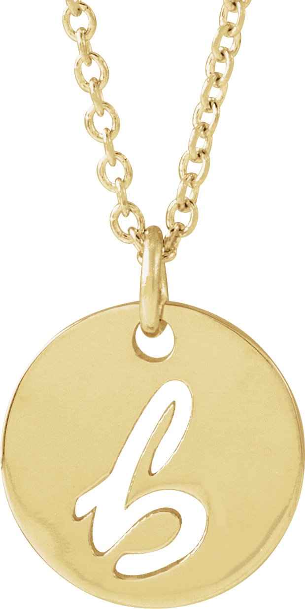 14K Gold Initial B Script Necklace or Pendant - Yellow Gold