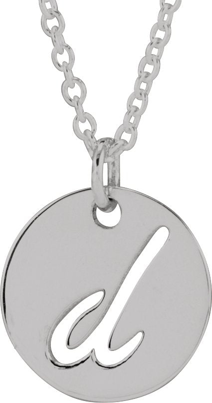 14K Gold Initial D Script Necklace or Pendant - White Gold