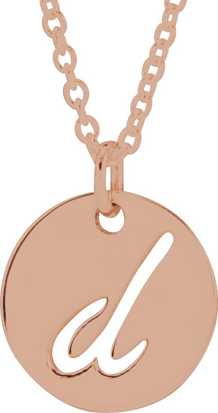 14K Gold Initial D Script Necklace or Pendant - Rose Gold