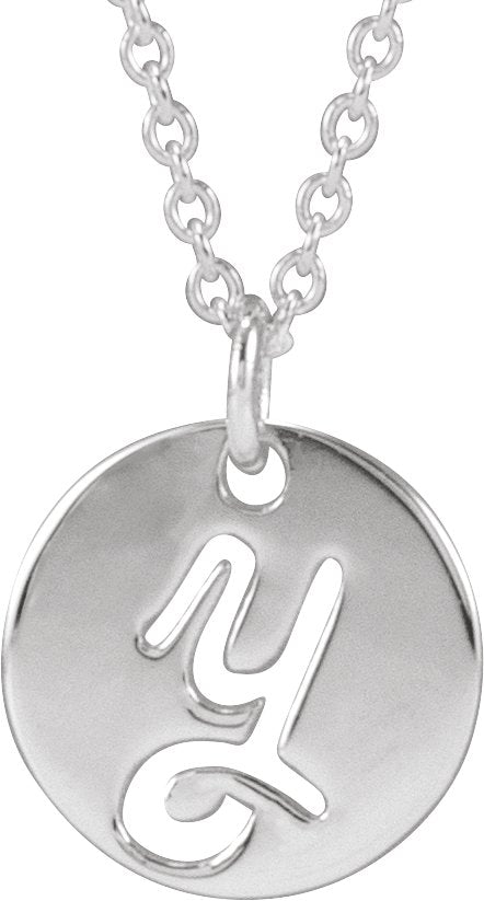 14K Gold Initial Y Script Necklace or Pendant - White Gold