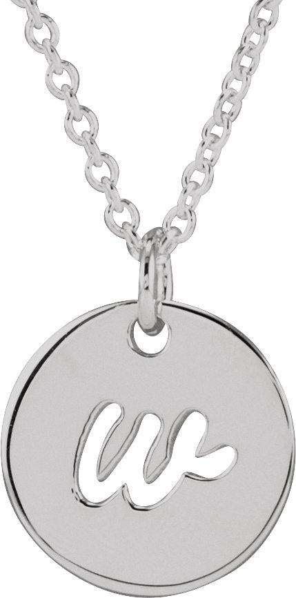 14K Gold Initial W Script Necklace or Pendant - White Gold