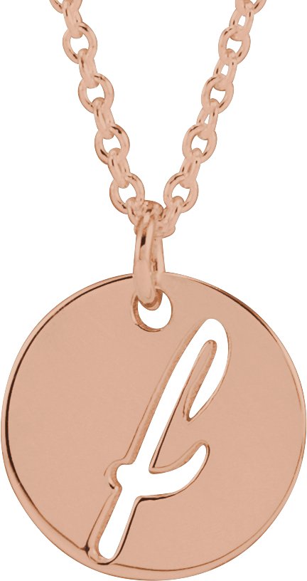 14K Gold Initial F Script Necklace or Pendant - Rose Gold