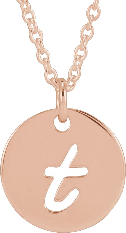14K Gold Initial T Script Necklace or Pendant - Rose Gold