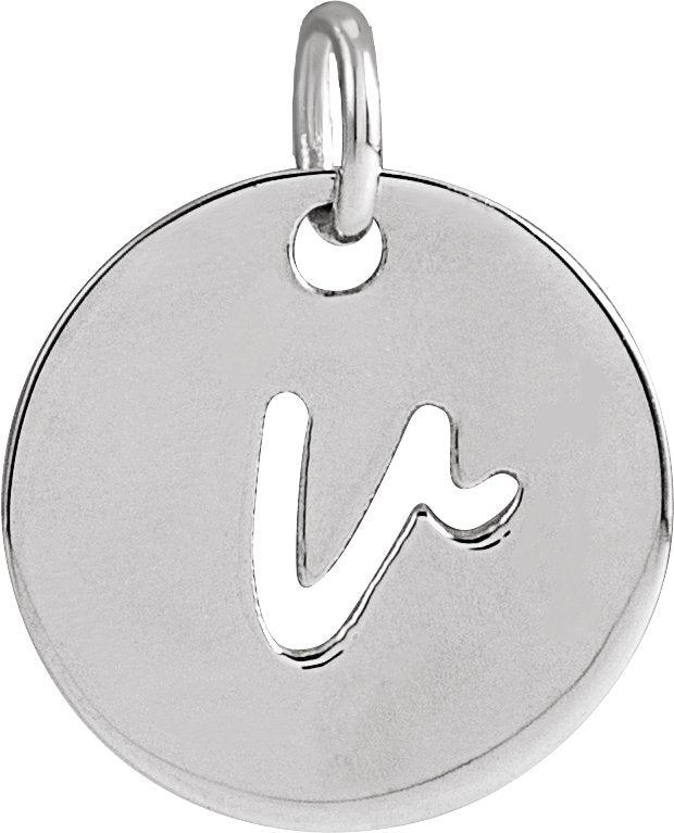 14K Gold Initial V Script Necklace or Pendant - White Gold