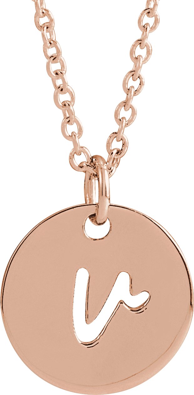 14K Gold Initial V Script Necklace or Pendant - Rose Gold
