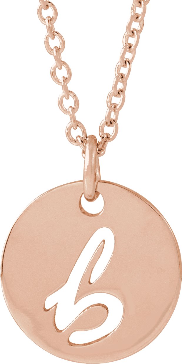 14K Gold Initial B Script Necklace or Pendant - Rose Gold