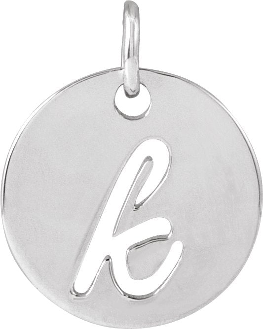 14K Gold Initial K Script Necklace or Pendant - White Gold