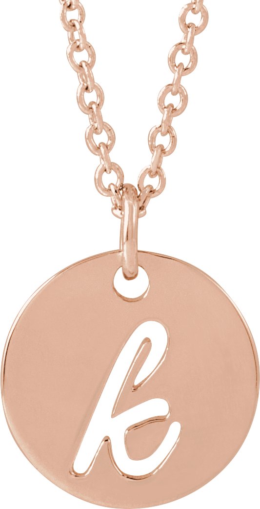 14K Gold Initial K Script Necklace or Pendant - Rose Gold