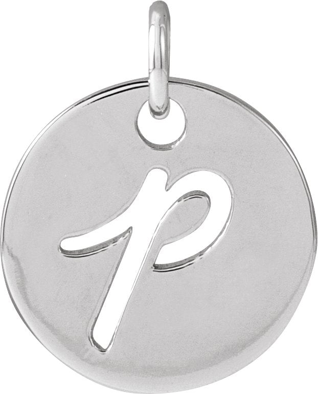 14K Gold Initial P Script Necklace or Pendant - White Gold