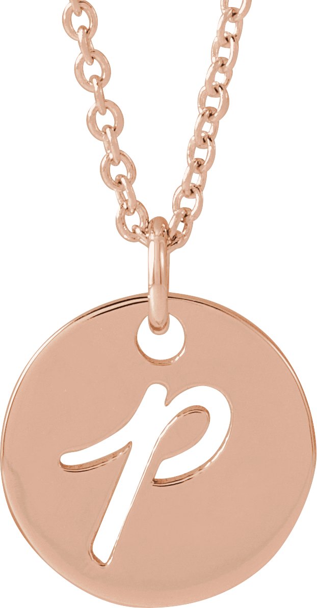 14K Gold Initial P Script Necklace or Pendant - Rose Gold