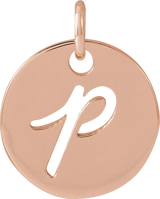 14K Gold Initial P Script Necklace or Pendant - Rose Gold