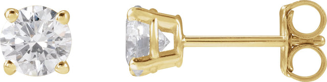 14K Gold Lab-Grown Diamond Round 4-Prong Lightweight Stud Earrings – up to 1 1/4 CTW - Yellow Gold