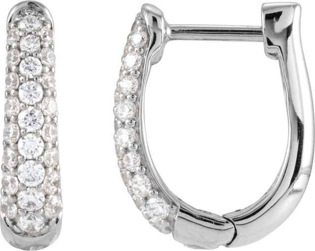 14K Gold Round Lab-Grown Diamond Accented U-Hoop Earrings - White Gold