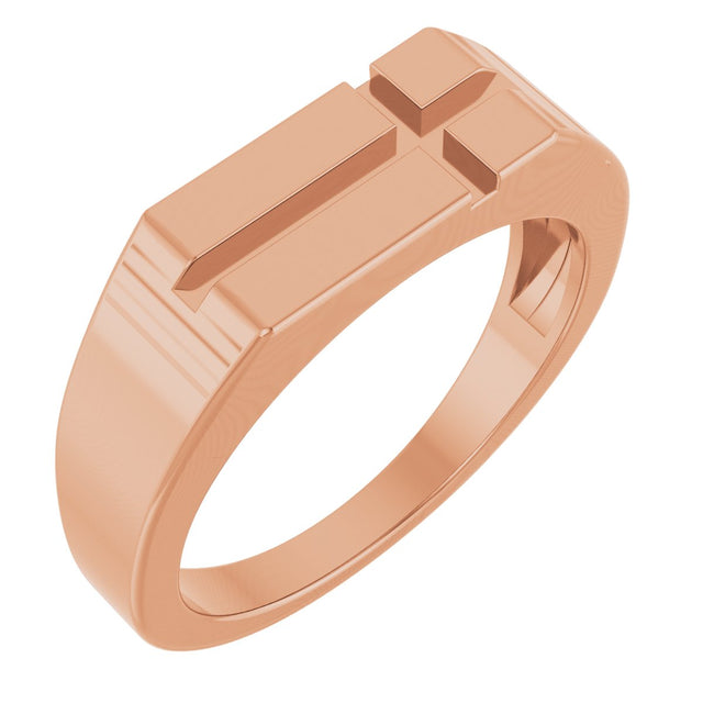 Men's 14K Gold Rectangle Cross Signet Ring (Style R50060) - Rose Gold