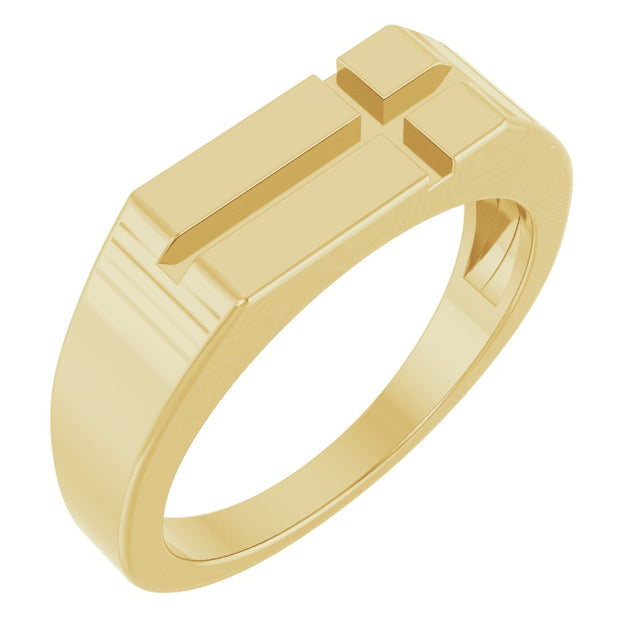 Men's 14K Gold Rectangle Cross Signet Ring (Style R50060) - Yellow Gold