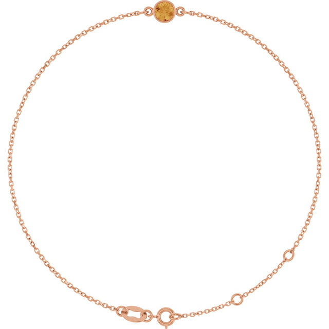 14K Gold Round Natural Citrine Bezel-Set Link Bracelet - Rose Gold