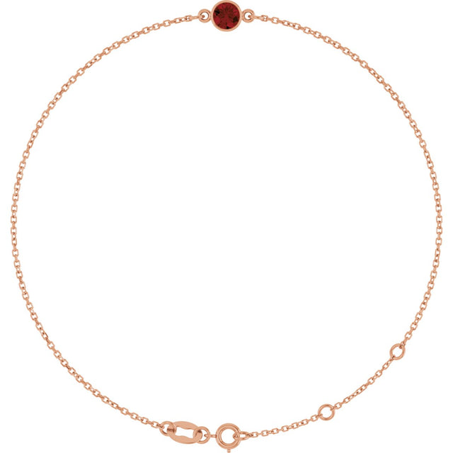 14K Gold Round Natural Mozambique Garnet Bezel-Set Link Bracelet - Rose Gold