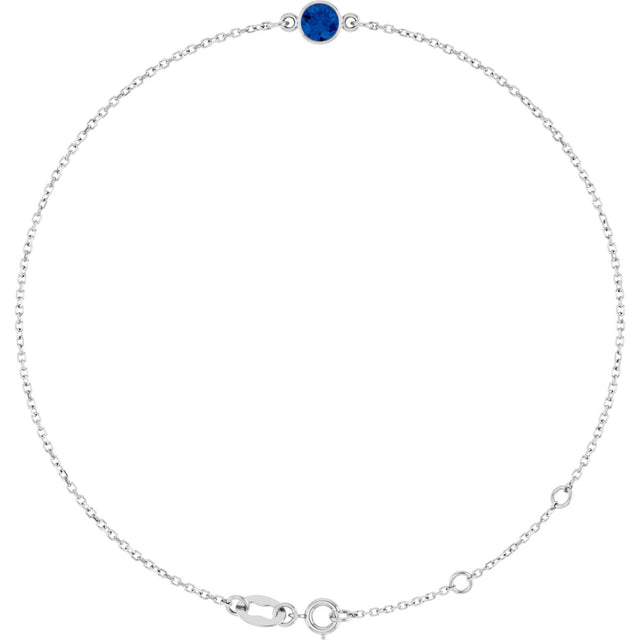 14K Gold Round Lab-Grown Blue Sapphire Bezel-Set Link Bracelet - White Gold
