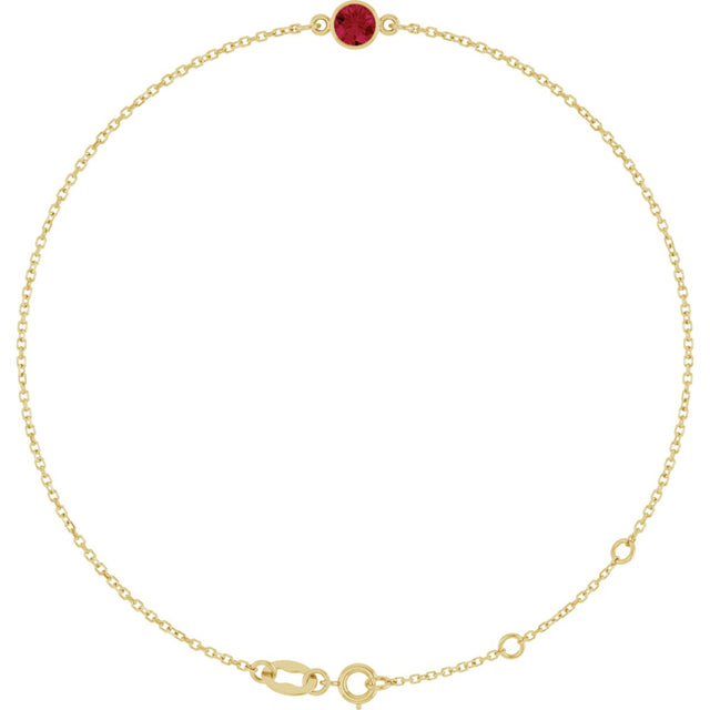 14K Gold Round Natural Mozambique Garnet Bezel-Set Link Bracelet - Yellow Gold