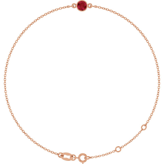 14K Gold Round Natural Ruby Bezel-Set Link Bracelet - Rose Gold