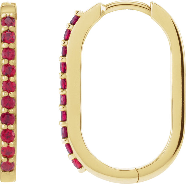 14K Gold Round Lab-Grown Ruby Accented Elongated Hoop Earrings – 20x13.39mm - Yellow Gold