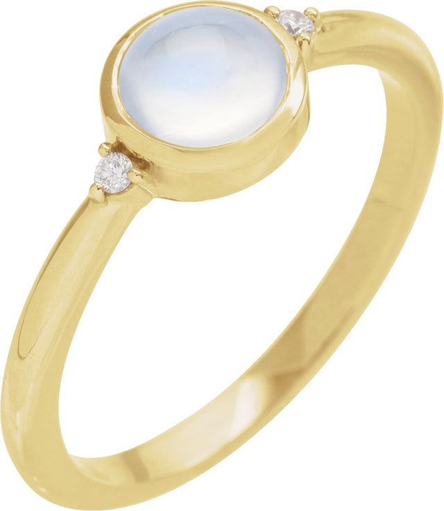 14K Gold Natural Rainbow Moonstone Bezel-Set Cabochon Ring – .03 CTW - Yellow Gold