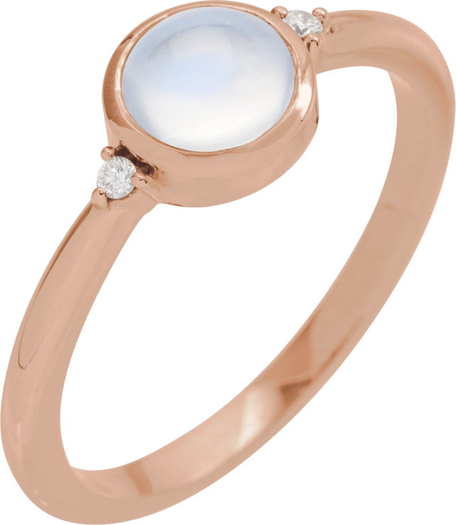 14K Gold Natural Rainbow Moonstone Bezel-Set Cabochon Ring – .03 CTW - Rose Gold