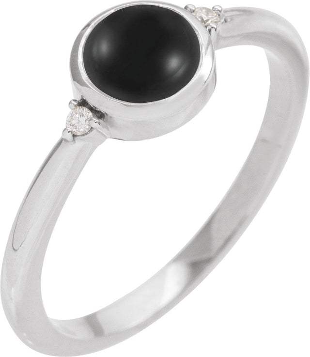 Platinum Natural Black Onyx Bezel-Set Cabochon Ring – .03 CTW