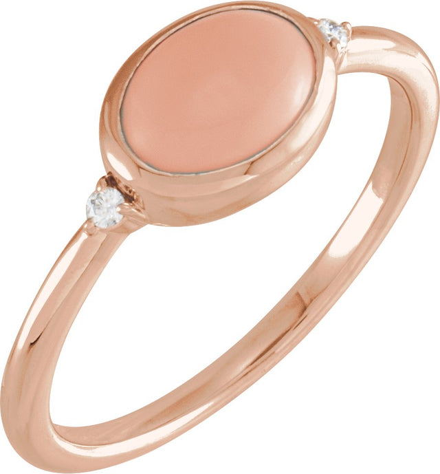 14K Gold Natural Pink Coral Bezel-Set Cabochon Ring – .03 CTW - Rose Gold