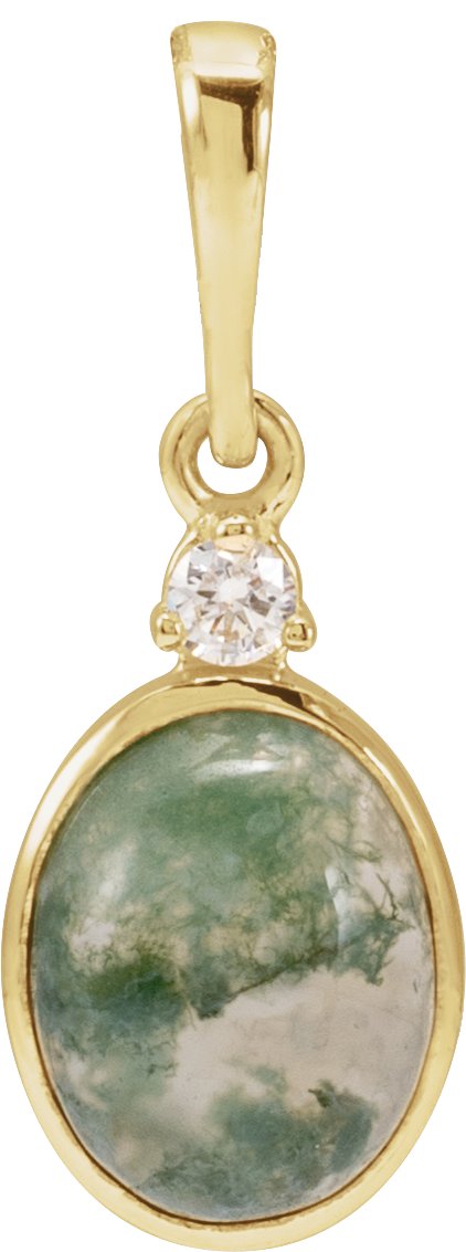 14K Gold Round Natural Diamond Cabochon Bezel-Set Necklace or Pendant - Yellow Gold