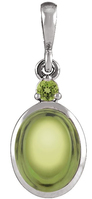 Platinum Oval Natural Peridot Cabochon Bezel-Set Necklace or Pendant