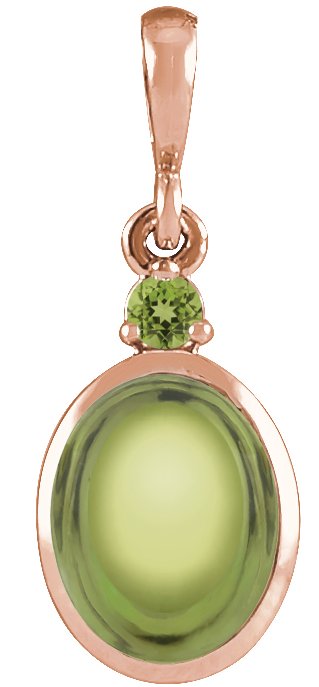 14K Gold Oval Natural Peridot Cabochon Bezel-Set Necklace or Pendant - Rose Gold