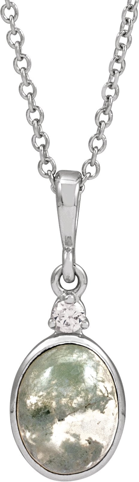 14K Gold Round Natural Diamond Cabochon Bezel-Set Necklace or Pendant - White Gold