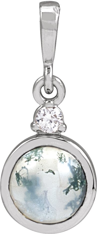 14K Gold Round Natural Diamond Cabochon Bezel-Set Necklace or Pendant - White Gold