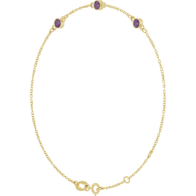14K Gold Round Lab-Grown Alexandrite Bezel-Set Link Bracelet – 25.9x1.7mm - Yellow Gold - view 2